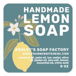 Modern Handmade Lemon Soap Botanical Green Square Sticker