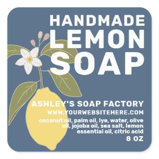 Modern Handmade Lemon Soap Botanical Green Square Sticker