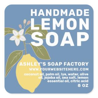 Modern Handmade Lemon Soap Botanical Green Square Sticker