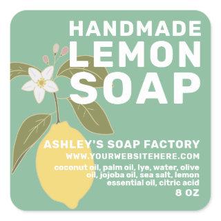 Modern Handmade Lemon Soap Botanical Green Square Sticker