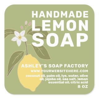 Modern Handmade Lemon Soap Botanical Green Square Sticker