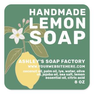 Modern Handmade Lemon Soap Botanical Green Square Sticker