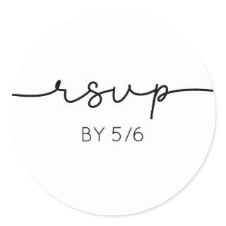 Modern Handwritten Black Minimalist RSVP Wedding Classic Round Sticker