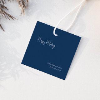 Modern Happy Holidays Blue Square Family Gift Tag