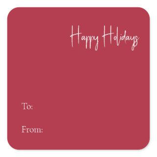 Modern Happy Holidays | Red To From Square Sticker