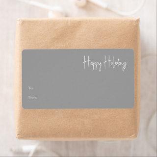 Modern Happy Holidays Silver Rectangle Gift Label