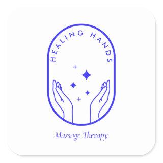 Modern Healing Hands Massage, Wellness Blue Logo Square Sticker
