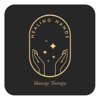 Modern Healing Hands Massage, Wellness Gold Logo Square Sticker