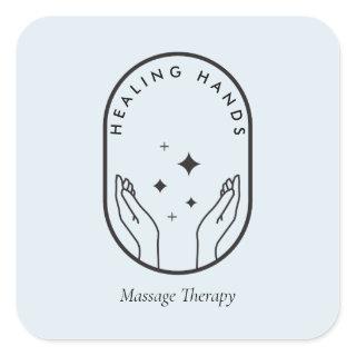 Modern Healing Hands Massage, Wellness Logo Blue Square Sticker