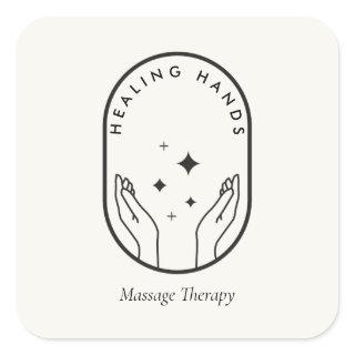 Modern Healing Hands Massage, Wellness Logo Ivory Square Sticker