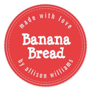 Modern Homemade Banana Bread Bright Red Classic Round Sticker