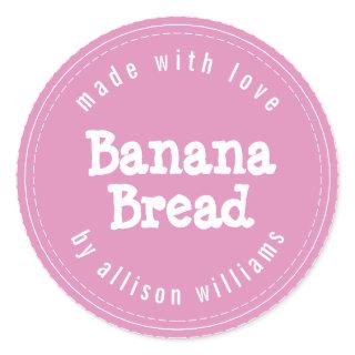 Modern Homemade Banana Bread Fuchsia Pink Classic Round Sticker