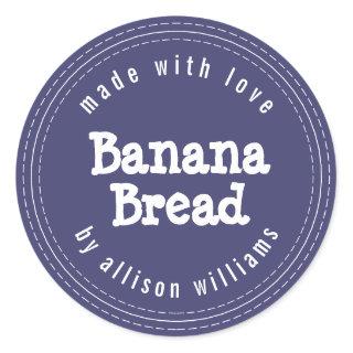 Modern Homemade Banana Bread Navy Blue Classic Round Sticker