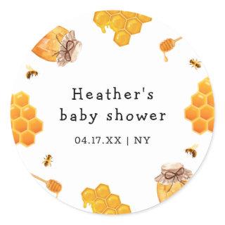 Modern Honey Bumblebee Frame Baby Shower Classic Round Sticker