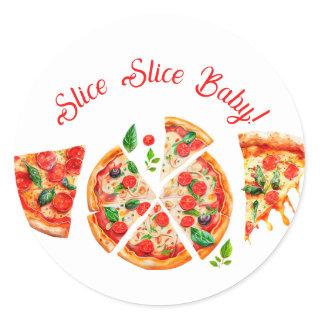 Modern Italian Pizza Party Slice Slice Baby Shower Classic Round Sticker
