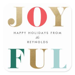 Modern Joyful Christmas Holiday Gift Square Sticker