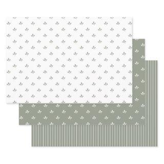 Modern Leaf Pattern and Pinstripes Dusky Green |  Sheets