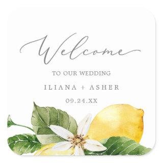 Modern Lemon Garden Wedding Welcome Square Sticker