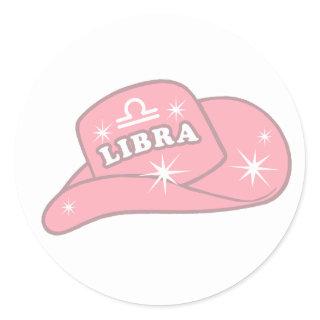 Modern Libra Zodiac Pink Cowgirl Hat    Classic Round Sticker