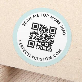 Modern light aqua blue border QR code and text  Classic Round Sticker