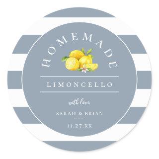 Modern Limoncello Dusty Blue Stripe Classic Round Sticker