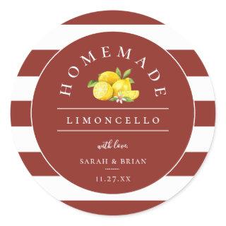 Modern Limoncello Rustic Red Stripe Classic Round Sticker