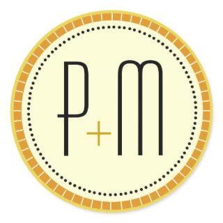 Modern Lines monogram gold Classic Round Sticker