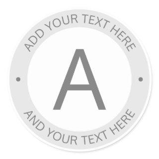 Modern Logo Style Monogram | Grey & White Classic Round Sticker