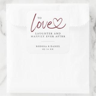 Modern Love Laughter Happily Ever After Wedding Square Sticker
