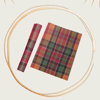 Modern Madras Plaid Orange Green Square Pattern