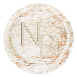 Modern Marble Beige Monogrammed Wax Seal Sticker