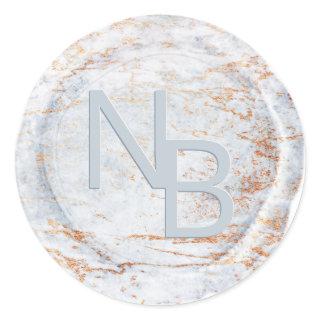 Modern Marble Blue Monogrammed Wax Seal Sticker