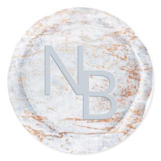 Modern Marble Blue Monogrammed Wax Seal Sticker