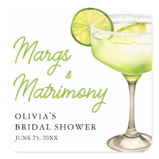 Modern Margs & Matrimony Cocktail Bridal Shower Square Sticker
