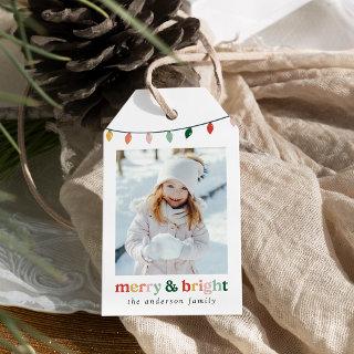 Modern Merry and Bright Photo Holiday Gift Tags