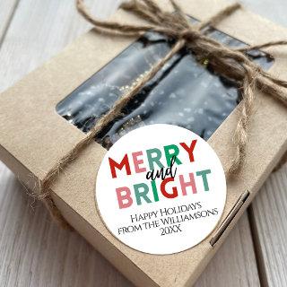 Modern Merry & Bright Colorful Letters Gift From Classic Round Sticker