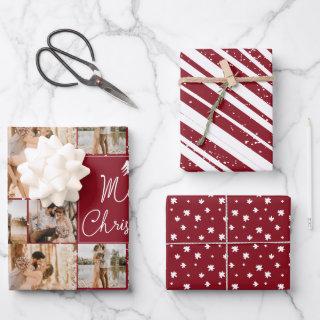Modern merry christmas 5 photos collage grid red  sheets