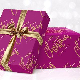 Modern Merry Christmas Custom Script Plum Gold