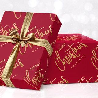 Modern Merry Christmas Custom Script Red Gold