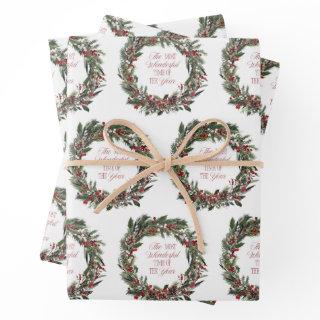 Modern Merry Christmas Red Berry Botanical Wreath  Sheets