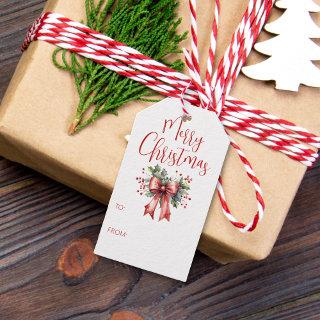 Modern Merry Christmas Script TO FROM Holly Gift Tags