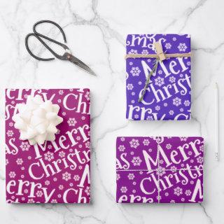 Modern MERRY CHRISTMAS Snowflake Purple Pink  Sheets