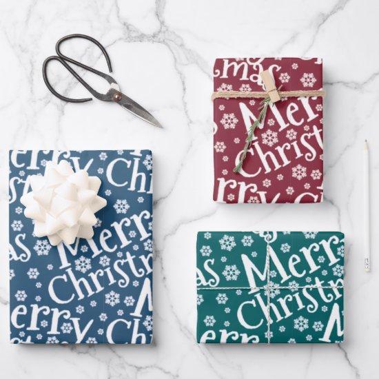 Modern MERRY CHRISTMAS Snowflake Red Green Blue  Sheets
