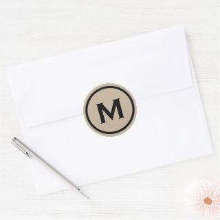Modern Minimal Beige Black Monogram Classic Round Sticker