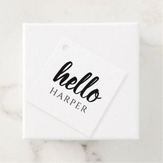 Modern Minimal Black And White Hello And You Name Favor Tags