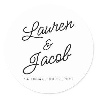 Modern Minimal Minimalist Black and White Wedding Classic Round Sticker