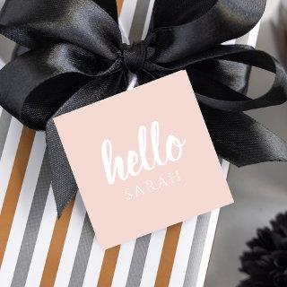 Modern Minimal Pastel Pink Hello And You Name Favor Tags