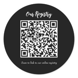Modern Minimal QR Code Scanable Wedding Registry Classic Round Sticker