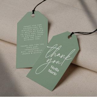 Modern minimal simple script sage green thank you gift tags