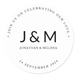Modern Minimalist Black and White Wedding Monogram Classic Round Sticker